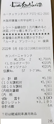 ルーチェサンタルチア 新寝屋川ガーデンプレイス店 2022/9/4 飲食