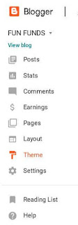 menu on blogger left sidebar to help to edit & customize a blog