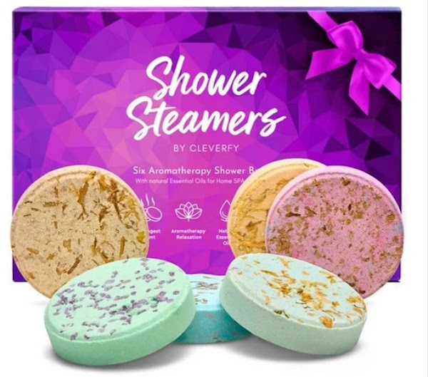 Image: Cleverfy Purple Shower Steamers Gift Set – 6 Aromatherapy Relaxation Tablets