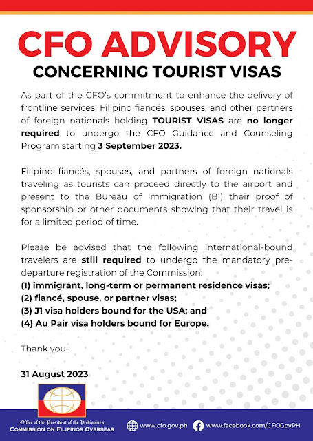 Tourist Visa Holders no longer need to get a CFO Certificate/Sticker