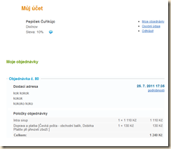 Intra Shop - přehled objednávek přihlášeného zákazníka