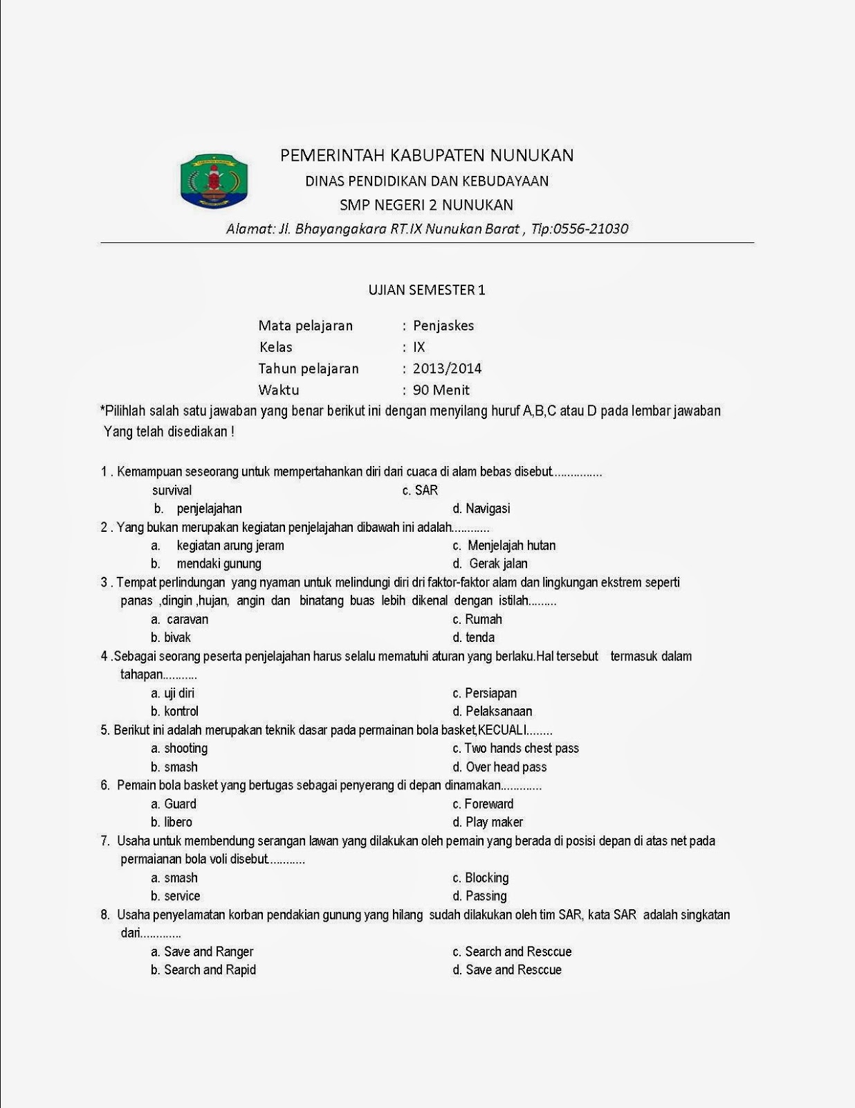 Soal Essay Penjas Smp