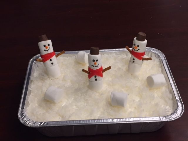 Coconut Poke Cake with Marshmallow Snowmen