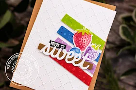 Sunny Studio Stamps: Surprise Party Berry Bliss Sweet Shoppe Sweet Word Die You're Sweet Card by Eloise Blue Birthday Card by Leanne West