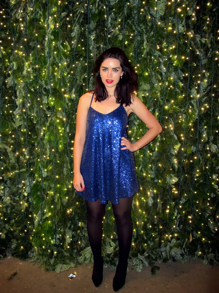 Emma Louise Layla in royal blue sequin Boohoo minidress