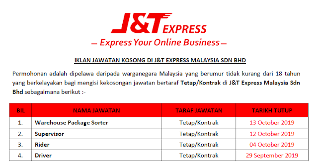 jawatan kosong j&t express