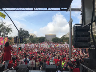 A large crowd of educators and supports at a strike rally