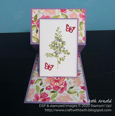 Craft with Beth: Stampin' Up! card stamping fun fold reverse easel card positive thoughts stamp set all dressed up designer series paper butterflies floral flowers cheery