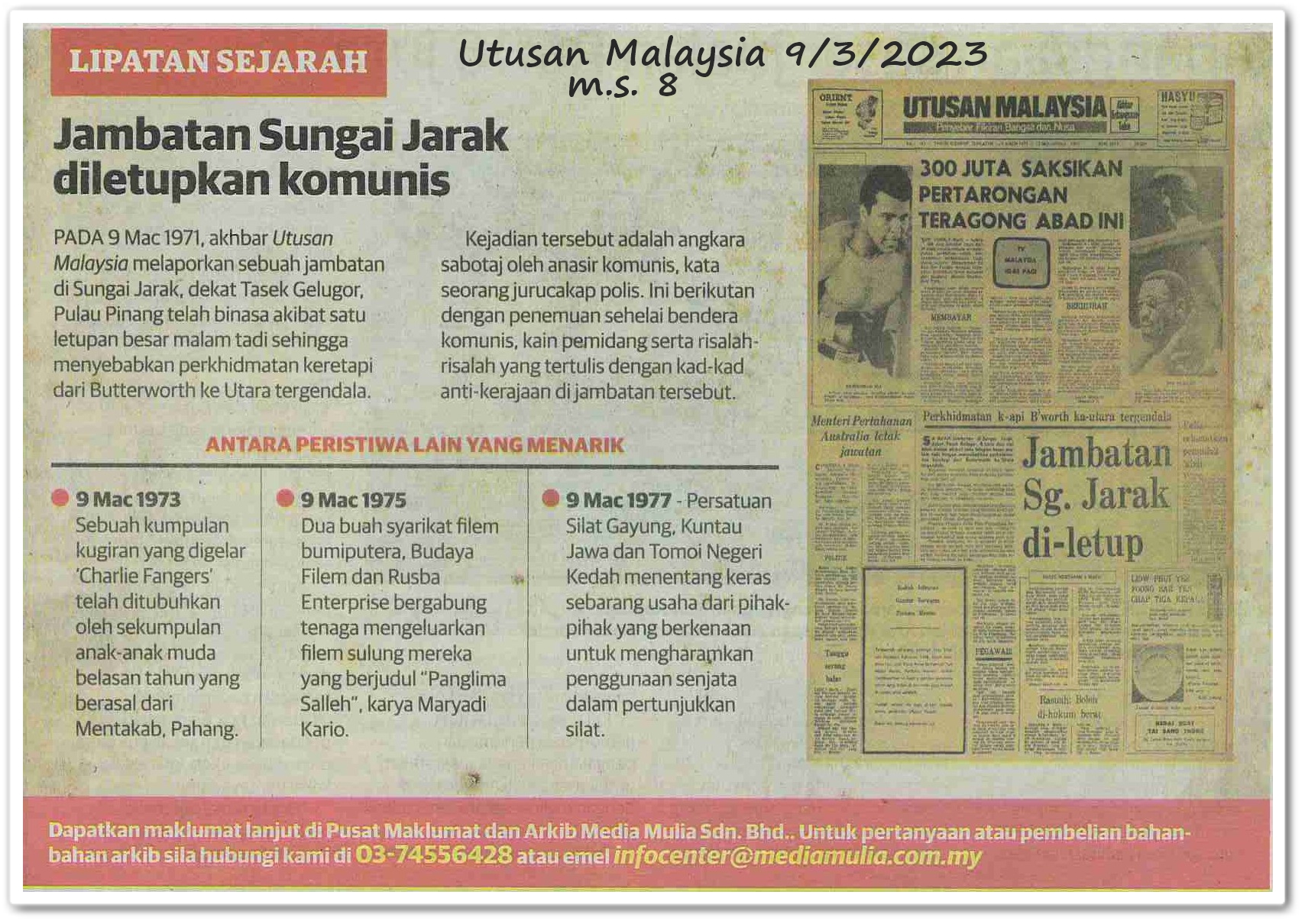 Lipatan sejarah 9 Mac - Keratan akhbar Utusan Malaysia 8 Mac 2023