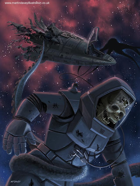 Skeleton spacewreck illustration M P Davey