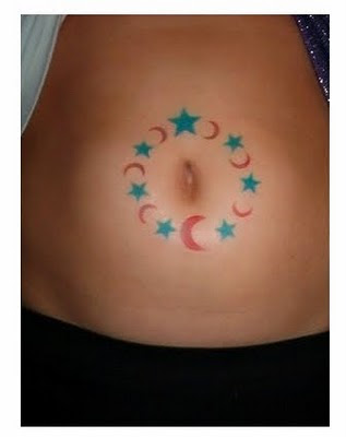 Cow Tattoo On Belly. Moon And Stars Tattoo - Belly
