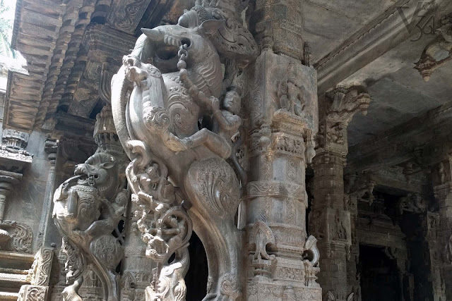 Amazing carvings on the outer pillars of the mantapa