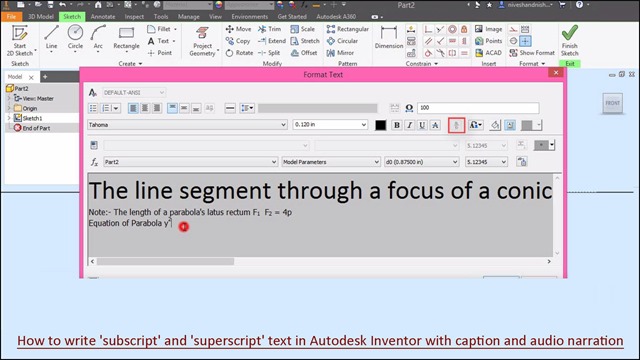 How to write subscript and superscript text in Autodesk Inventor