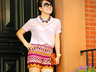 Silk Lavender Blouse Tribal Shorts