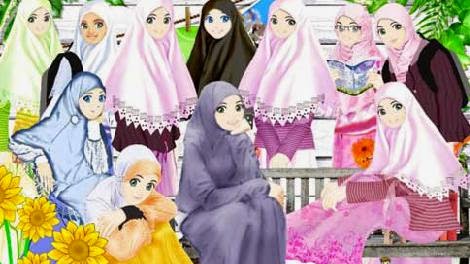 Gambar Kartun Cantik Islami  Wanita Berjilbab Syari 
