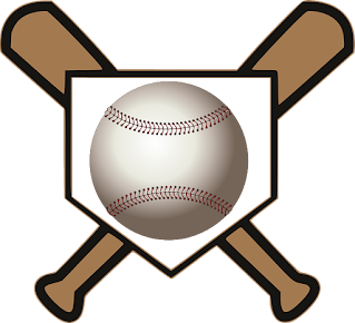 Illustration of crossed baseball bats and baseball on a baseball diamond
