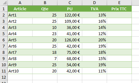 Exercice calculer le prix TTC