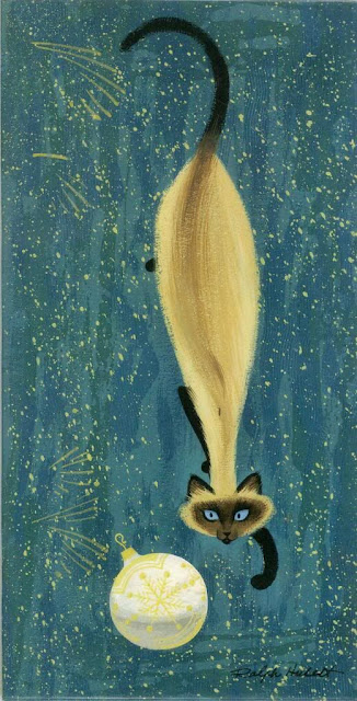 1950s Ralph Hulett Christmas Siamese Cat card