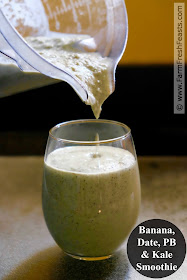 This power smoothie recipe is made from real ingredients--bananas, dates, and kale--and protein packed with peanut butter, milk and yogurt.