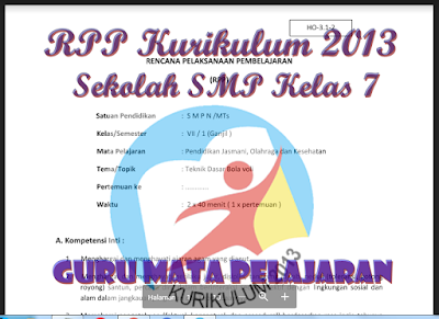 RPP Kurikulum 2013 Sekolah SMP Kelas 7 Guru Mata Pelajaran