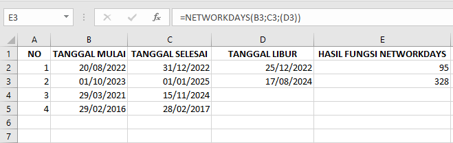 Fungsi NETWORKDAYS pada Microsoft Excel dan Contohnya