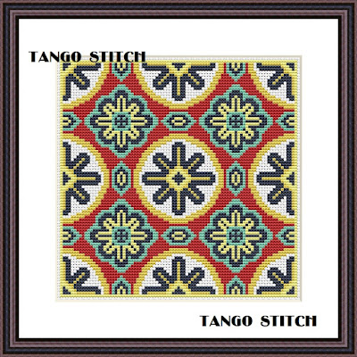 Azulejo tile cross stitch ornaments hand embroidery pattern - Tango Stitch