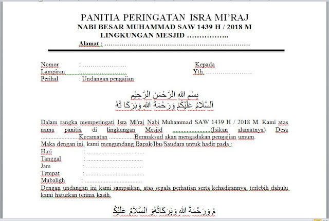  kami  bakal sediki membahas tentang sedikit pengertian dari kata Isra Mi Contoh Surat Undangan Pengajian Peringatan Isra Mi'raj