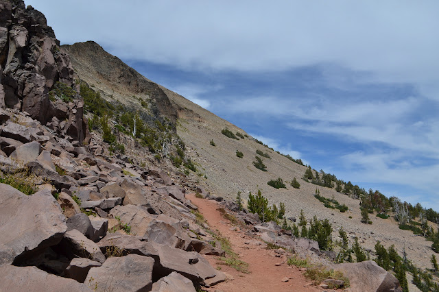 bright trail along the west side slope of Strawberry Mountain