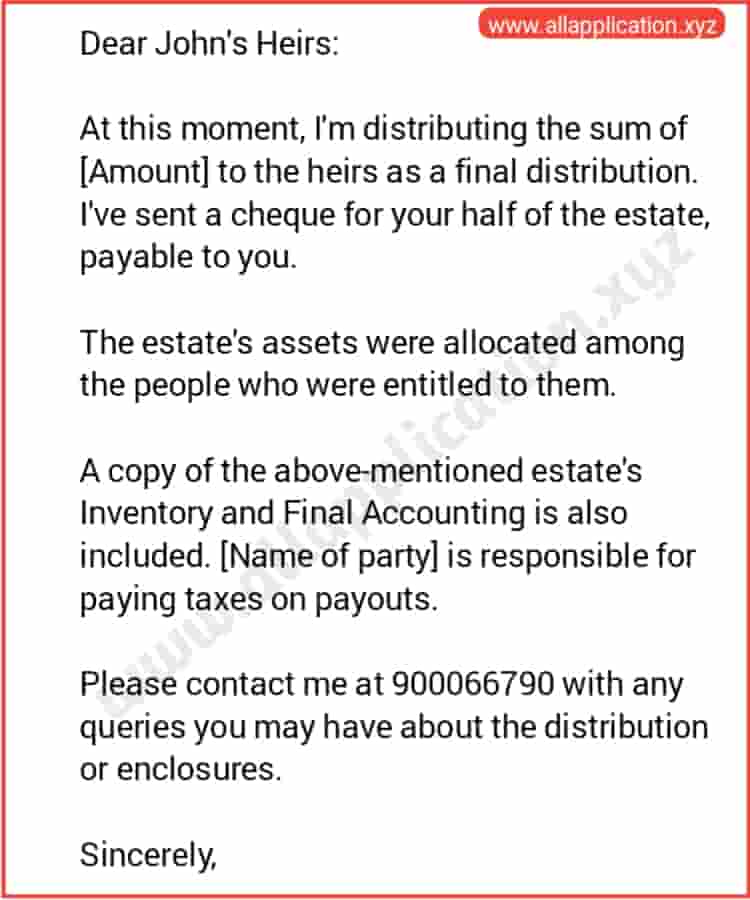 Sample letter to beneficiary with distribution