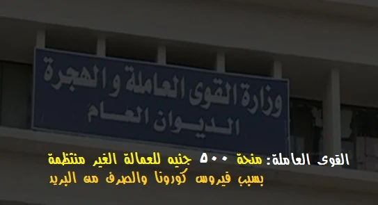 القوى العاملة : 500 جنيه منحة للعمالة الغير منتظمة والصرف من مكاتب البريد شاهد التفاصيل