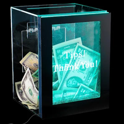 Light Up Acrylic Donation Ballot Box- 20Colors Changing Tip Jar for Money with Lock, Key & Sign Holder