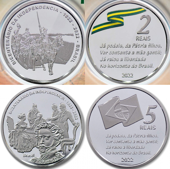 Brazil 2 & 5 reais 2022 - 200 years of Independence