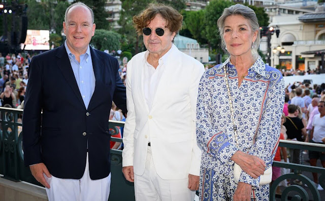 Princess Caroline wore a new Bandana print blouse and Bandana print silk palazzo trousers by Chloe. Charlotte Casiraghi