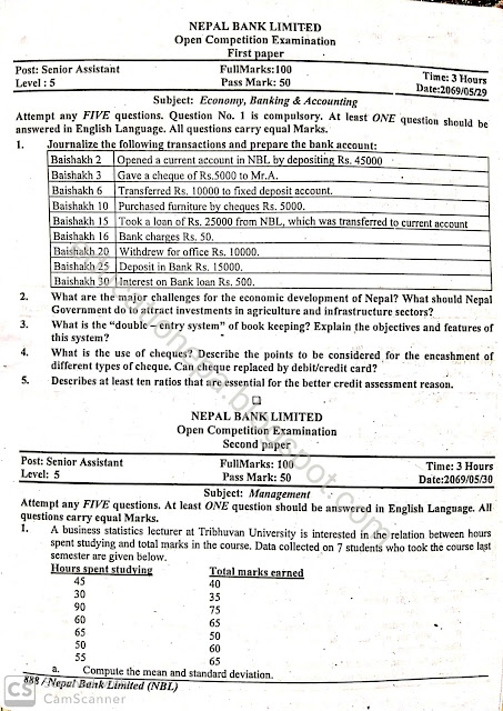 Nepal Bank Limited Question Paper