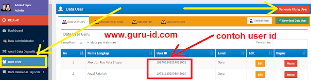 gambar cara membuat user id guru di aplikasi e rapor smp