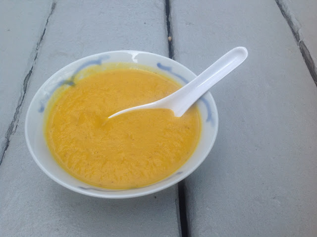 carrot ginger soup in a Japanese small bowl