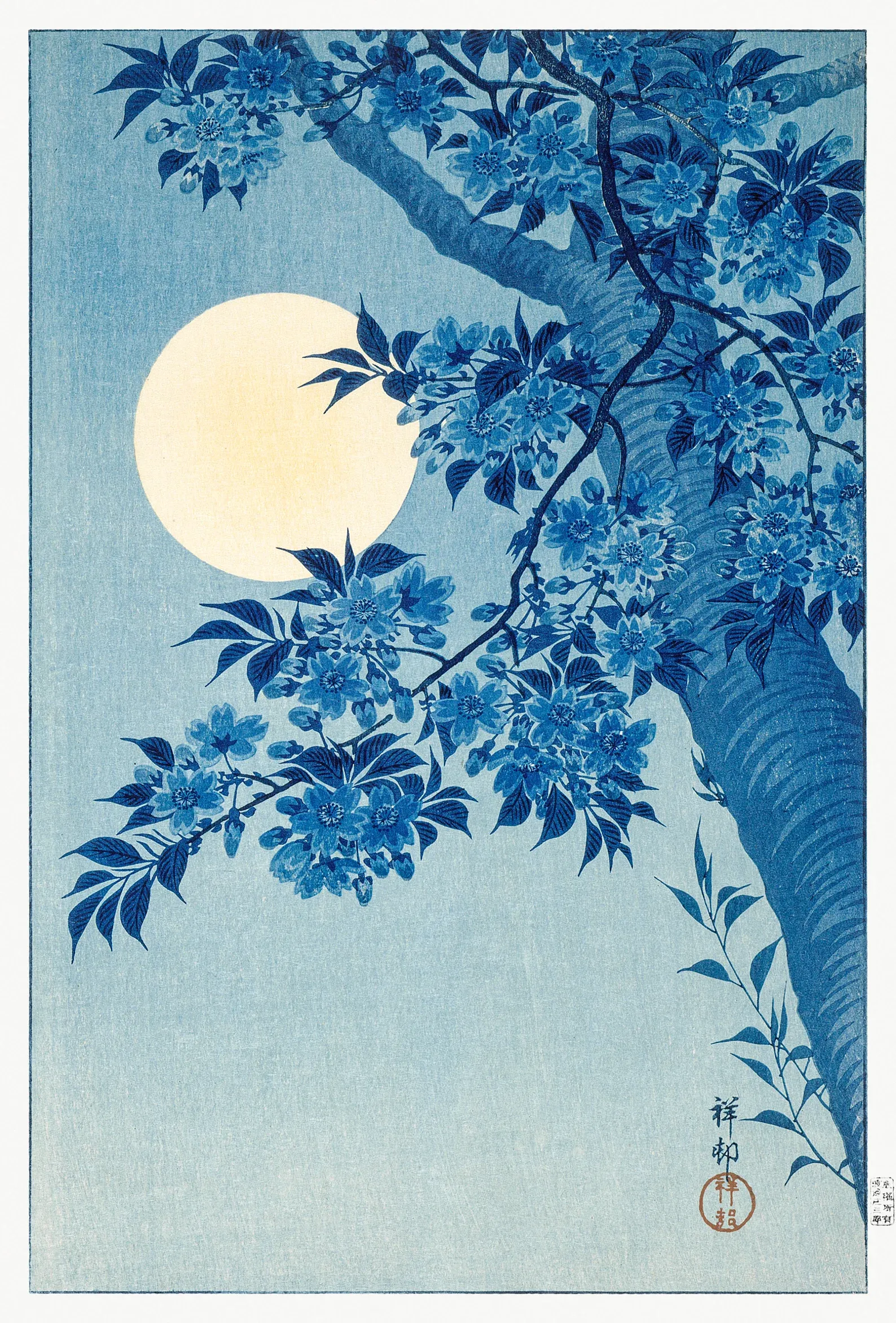 Blossoming Cherry On A Moonlit Sky by Ohara Koson - Japanese Ukiyo-e Woodblock Painting by Shōson - Oriental Art on Etsy.jpg