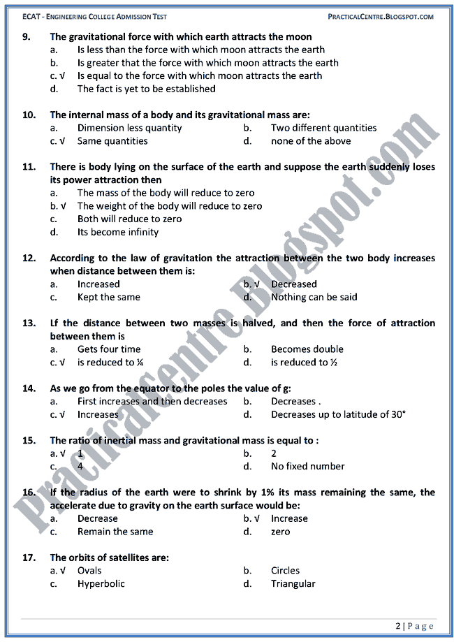 gravitation-ecat-preparation-mcqs-test-physics-engineering-admission-test