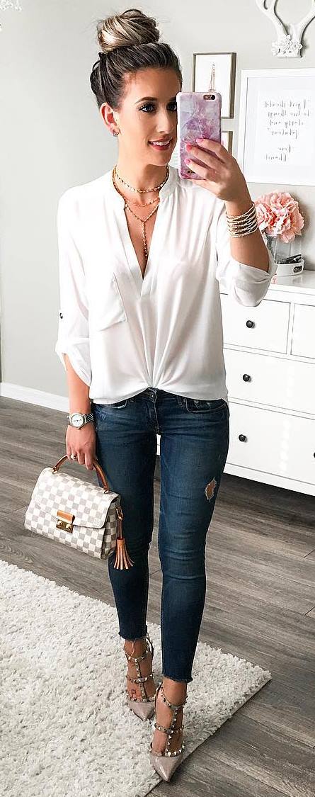 casual style addict: bag + heels + shirt + jeans