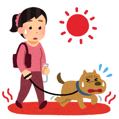 アスファルトが暑くて辛い犬のイラスト