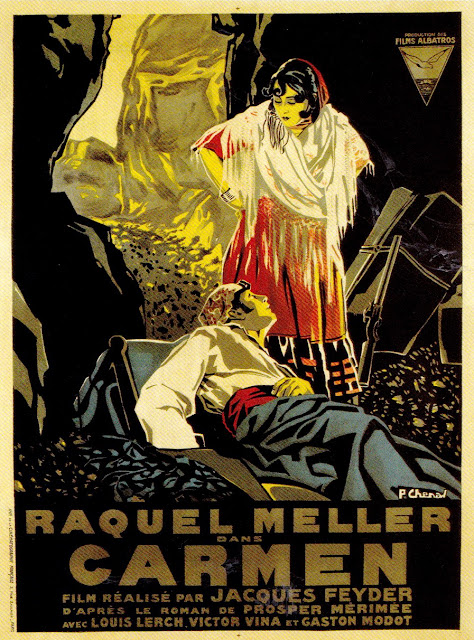 CARMEN. Francia: 70 x 90 cms. Autor: Pierre Chenal. Imprenta: Imp. de la Cinématographie Française, París. CARMEN. Carmen. 1926. Francia. Dirección: Jacques Feyder. Reparto: Raquel Meller, Fred Louis Lerch, Gaston Modot, Jean Murat, Victor Vina, Guerrero de Xandoval, Charles Barrois, Georges Lampin, Raymond Guérin-Catelain, Andrée Canti, Luis Buñuel, Pedro de Hidalgo, Arthur Duarte, Charles Morat.