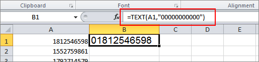 How to zero digit in front of a number in excel 