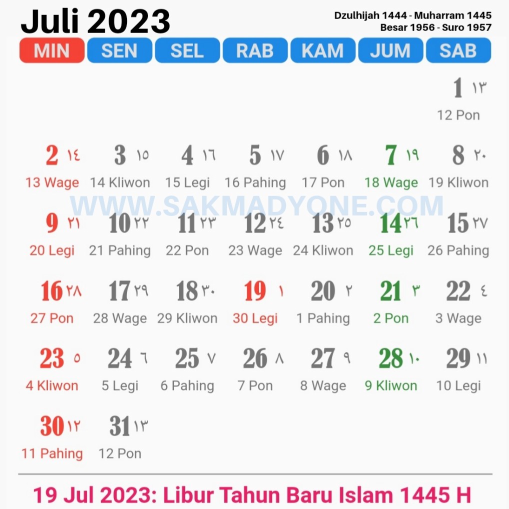 Kalender Jawa Juli 2023 Lengkap Dengan Weton