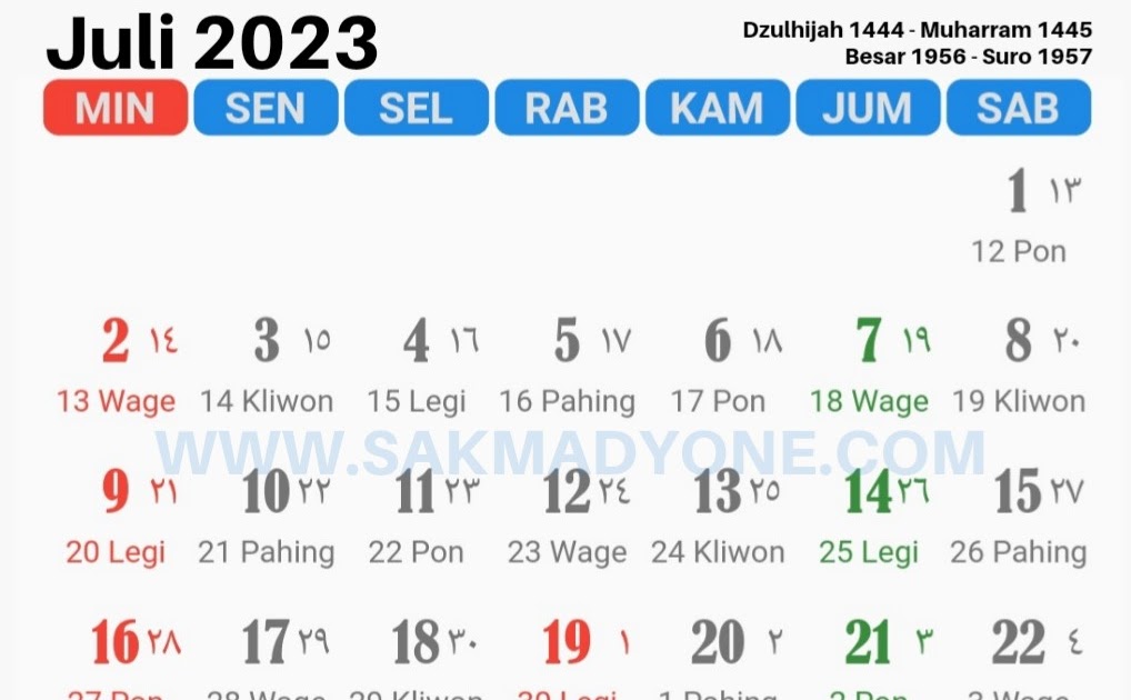 Kalender Jawa Juli 2023 Lengkap Dengan Weton
