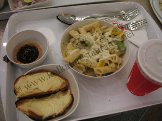 Non Veg penna white sauce pasta combo meal with garlic bread, coke and chocolate tart at Say Cheese of Mani Sq food court Kolkata