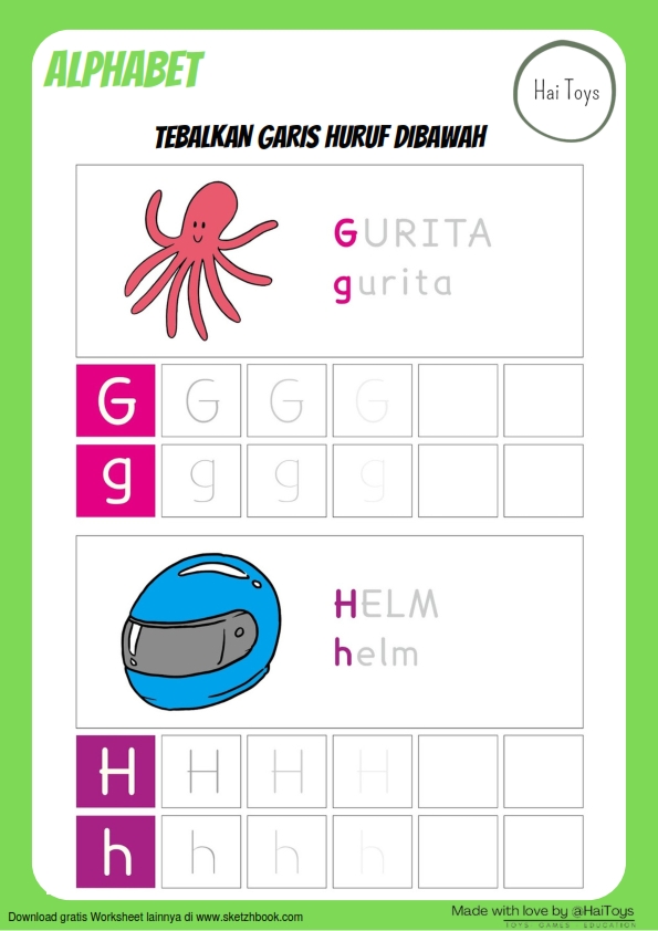 Belajar Menulis Huruf G dan H dengan Lembar Worksheet yang Menarik