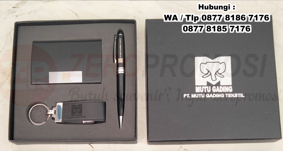 Souvenir Giftset 3in1 304 Isi Pen Monthblanc, Namecard Box Nc8730, Flashdisk FDLT28 Orderan PT. Mutu Gading Tekstil Sebanyak 100 pcs