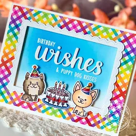 Sunny Studio Stamps: Puppy Dog Kisses Party Pups Fancy Frames Wishes Word Die Birthday Cards by Angelica Conrad
