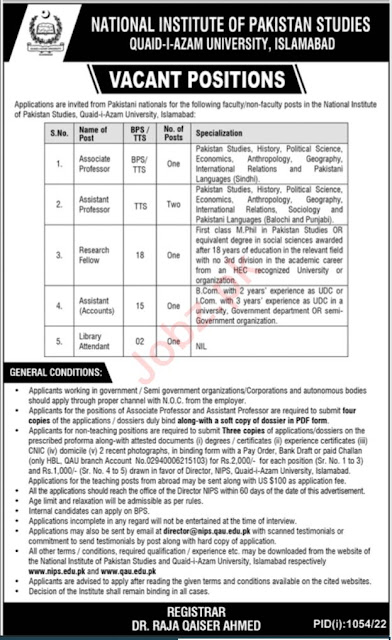 Latest Jobs Vacancies at National Institute of Pakistan Studies