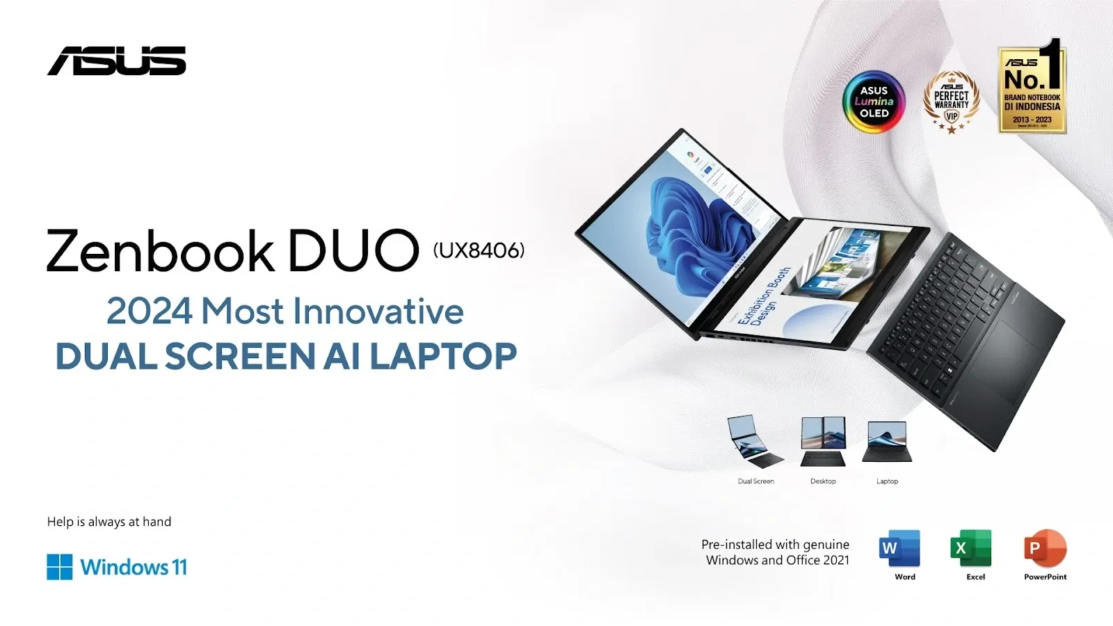 ASUS Zenbook DUO (UX8406), Laptop Dua Layar Terbaik